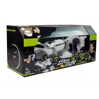 LEAN TOYS Gun Launcher Car 2 in 1 Remotely Operated Foam Discs White