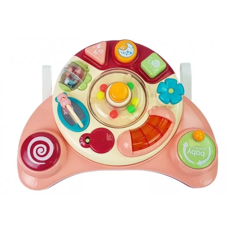 LEAN TOYS Interaktyvus kūdikio skydelis su muzika ir gyvūnėliais, rožinis