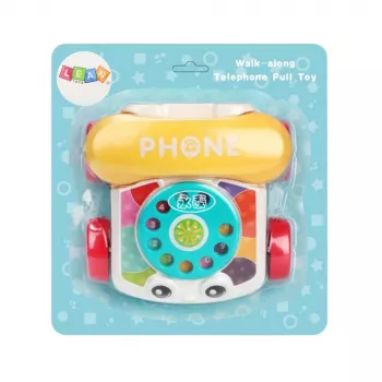 LEAN TOYS Interaktyvus spalvotas telefonas su ratukais traukimui