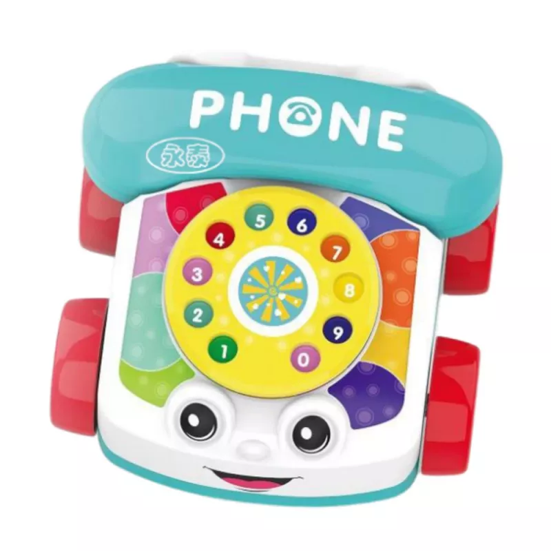 LEAN TOYS Interaktyvus spalvotas telefonas su ratukais traukimui