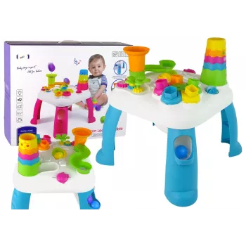 LEAN TOYS Interaktyvus lavinamasis stalas su kamuoliukų rūšiuokle ir čiuožykla Mėlynas