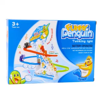 LEAN TOYS Interaktyvūs pingvinai ant eskalatoriaus – žaidimų rinkinys vaikams
