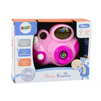 LEAN TOYS Interaktyvus fotoaparatas kūdikiams su šviesų ir garsų melodijomis, spalva Rožinė