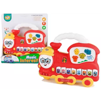 LEAN TOYS Interactive Piano Locomotive garso gyvūnai transporto priemonės melodijos raudona