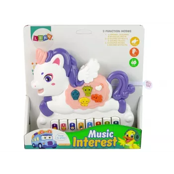 LEAN TOYS Interaktyvus pianinas Vienaragis su gyvūnų garsais ir melodijomis Baltas