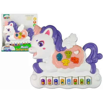 LEAN TOYS Interaktyvus pianinas Vienaragis su gyvūnų garsais ir melodijomis Baltas