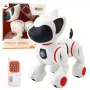 LEAN TOYS interaktyvus robotas šuo su nuotolinio valdymo pultu, šviesos ir garso efektais, baltas-oranžinis