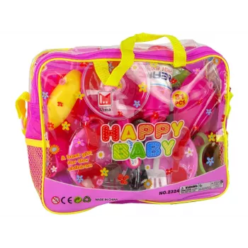 LEAN TOYS Virtuvės rinkinys 31 elementas, maišelis, indai, lėkštės, vaikams