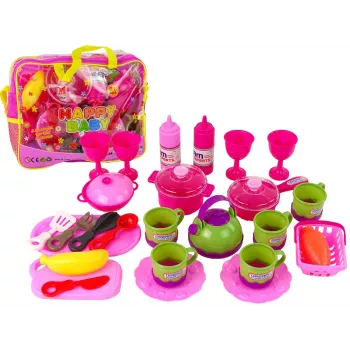 LEAN TOYS Virtuvės rinkinys 31 elementas, maišelis, indai, lėkštės, vaikams