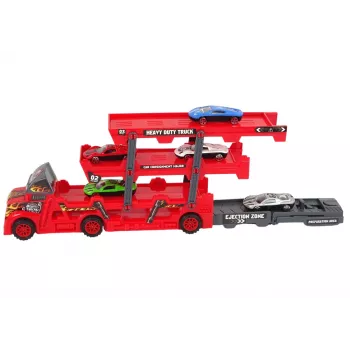 LEAN TOYS Didelis 3 aukštų sunkvežimio priekaba su ištraukiamu automobilių paleidimo rampu