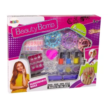 LEAN TOYS Didelis nagų dažymo rinkinys su lakais, lipdukais ir skirtukais
