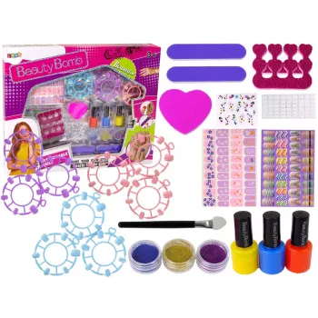 LEAN TOYS Didelis nagų dažymo rinkinys su lakais, lipdukais ir skirtukais