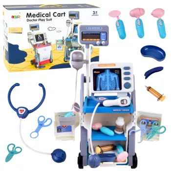 LEAN TOYS Little Doctor's Set Medical Cart X-Ray ECG Lights Blue 16 pcs