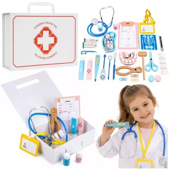 LEAN TOYS Little Doctor's rinkinys - Medicininiai įrankiai - Realūs aksesuarai - 36 vnt.