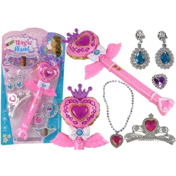 LEAN TOYS Magical Fairy Tale Princesses Set su interaktyvia lazdele, šviesa, garsu ir žvaigždžių projektoriumi
