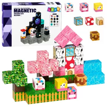 LEAN TOYS Magnetiniai statybos blokeliai 50 dalių – 3D pikselių vienaragio kubeliai, ABS plastikas, kūrybinis konstravimo žaislas