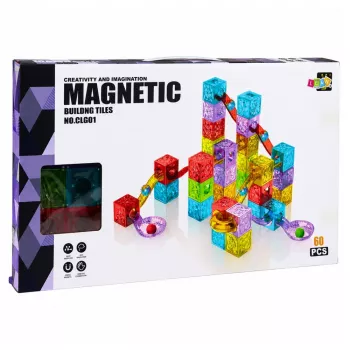LEAN TOYS Magnetiniai statybiniai kubeliai 60 vnt. – Spalvotas rutuliukų takelio konstravimo rinkinys