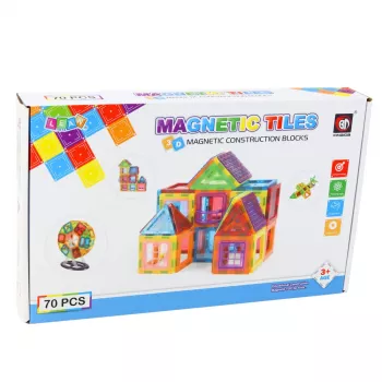 LEAN TOYS magnetiniai statybos blokeliai, 70 dalių – lavinantis STEM konstruktorius su stipriais neodimio magnetais