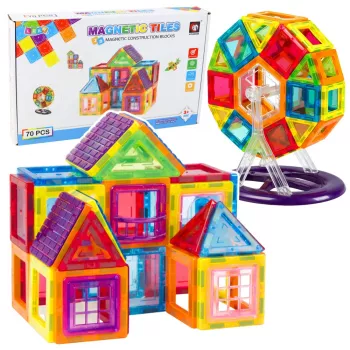 LEAN TOYS magnetiniai statybos blokeliai, 70 dalių – lavinantis STEM konstruktorius su stipriais neodimio magnetais