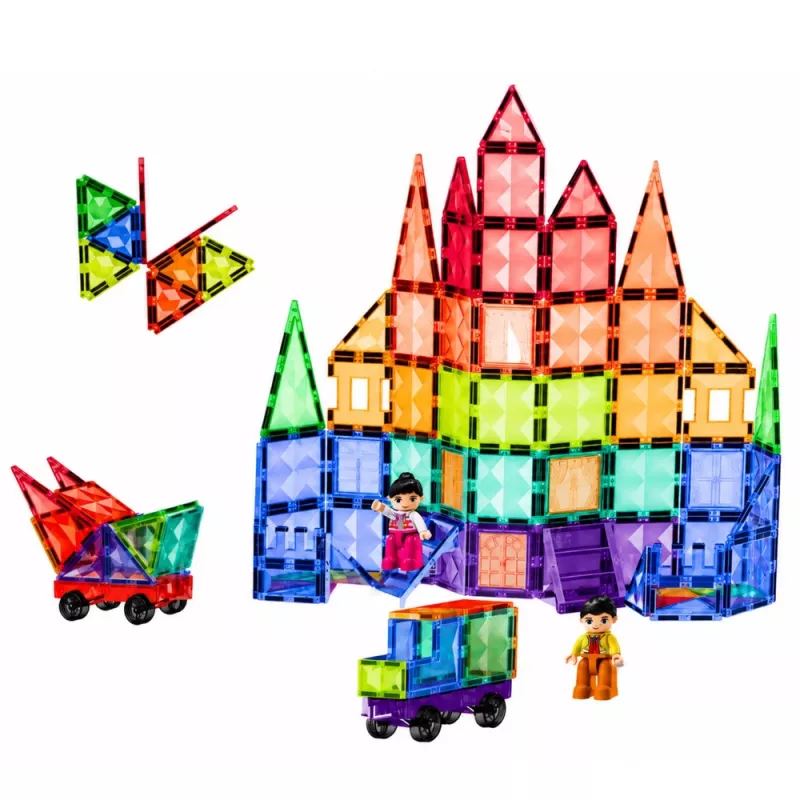 LEAN TOYS Magnetiniai konstrukciniai blokeliai 3D plokštės Kūrybiniai STEM spalvoti 100 vnt.