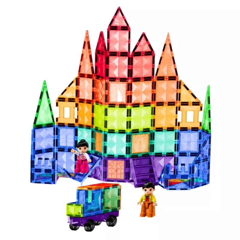 LEAN TOYS Magnetiniai konstrukciniai blokeliai 3D plokštės Kūrybiniai STEM spalvoti 100 vnt.