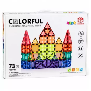 LEAN TOYS magnetiniai konstrukciniai blokai 3D plokštės kūrybiniai STEM spalvingi 73 vnt.