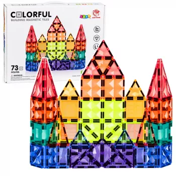 LEAN TOYS magnetiniai konstrukciniai blokai 3D plokštės kūrybiniai STEM spalvingi 73 vnt.