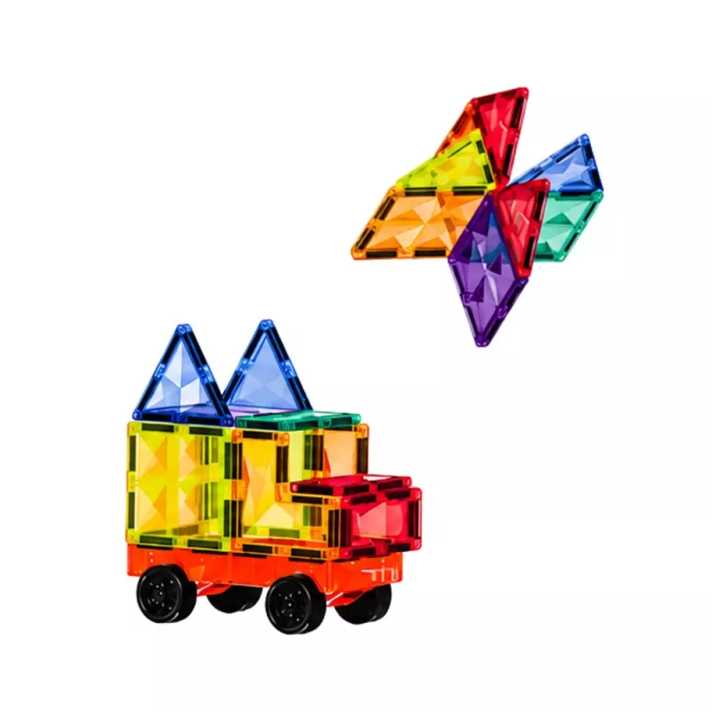 LEAN TOYS Magnetiniai konstravimo blokeliai 3D plokštės Kūrybiniai STEM spalvoti 85 vnt.