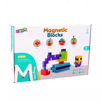 LEAN TOYS Magnetiniai konstruktoriaus kubeliai 3D blokeliai spalvoti 96 vnt.