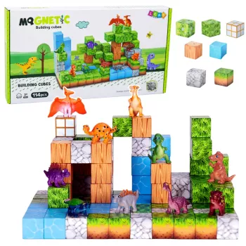 LEAN TOYS Magnetiniai konstruktoriaus kubeliai Cubes Square World 3D, 114 dalių