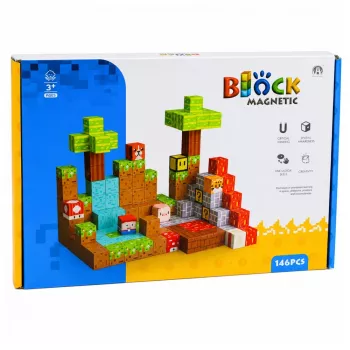 LEAN TOYS Pixel World magnetiniai konstruktoriaus kubeliai 146 vnt.