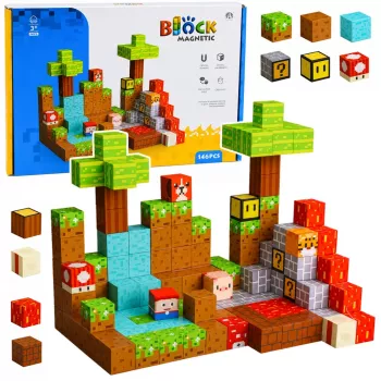 LEAN TOYS Pixel World magnetiniai konstruktoriaus kubeliai 146 vnt.