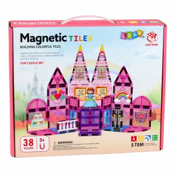 LEAN TOYS Magnetiniai konstruktoriaus blokeliai Princess Castle Pink, 38 vnt.