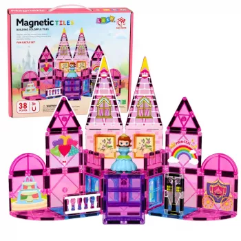 LEAN TOYS Magnetiniai konstruktoriaus blokeliai Princess Castle Pink, 38 vnt.