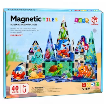 LEAN TOYS magnetiniai konstravimo blokeliai Jūros gyvūnai Vandenynas 40 vnt.