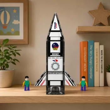 LEAN TOYS Magnetiniai konstruktoriaus blokeliai „Space Rocket Figures“ 26 vnt.