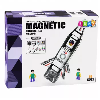 LEAN TOYS Magnetiniai konstruktoriaus blokeliai „Space Rocket Figures“ 26 vnt.