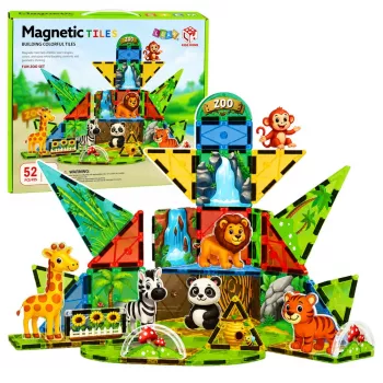LEAN TOYS Magnetiniai konstruktoriai Laukiniai gyvūnai Džiunglių ZOO 52 vnt.