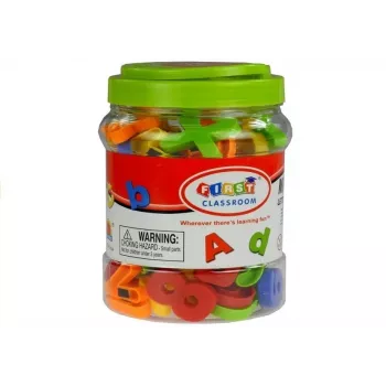 LEAN TOYS Magnetinės raidės ir skaičiai stiklainyje – 78 dalių abėcėlės ir matematikos rinkinys vaikams nuo 3 metų