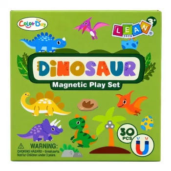 LEAN TOYS Magnetinė dinozaurų knygelė su 30 spalvotų magnetų