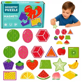 LEAN TOYS Magnetic Puzzle Learning Fruits 30 dalių – edukaciniai vaisių magnetai lentoms ir šaldytuvui