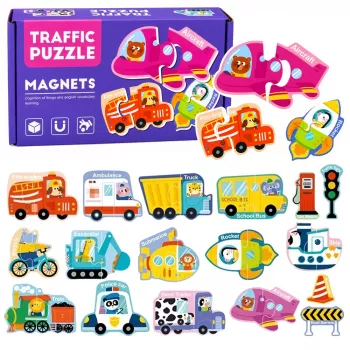 LEAN TOYS Magnetinė dėlionė Transporto priemonės 30 dalių