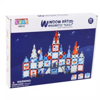 LEAN TOYS Magnetic Space Windows Construction Blocks 90 dalių – STEM statybos rinkinys