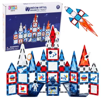 LEAN TOYS Magnetic Space Windows Construction Blocks 90 dalių – STEM statybos rinkinys