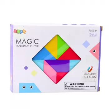 LEAN TOYS Magnetiniai tangramo blokeliai – spalvotas galvosūkis su lipdukais, 9 vnt.