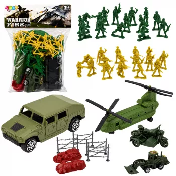LEAN TOYS karinis rinkinys su kareiviais, sraigtasparniu ir baze - 58 vnt.