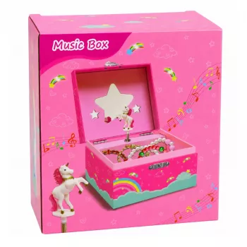 LEAN TOYS Muzikos dėžutė Papuošalų dėžutė Sukamas vienaragis Rožinė