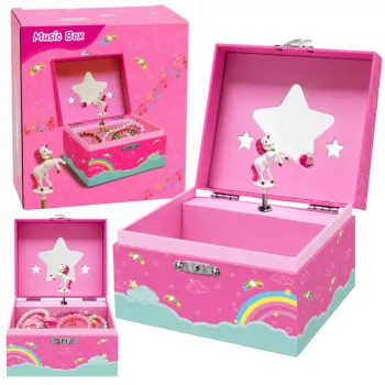 LEAN TOYS Muzikos dėžutė Papuošalų dėžutė Sukamas vienaragis Rožinė