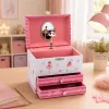 LEAN TOYS Muzikinė papuošalų dėžutė su balerina, veidrodėliu ir stalčiais – rožinė klasikinio dizaino
