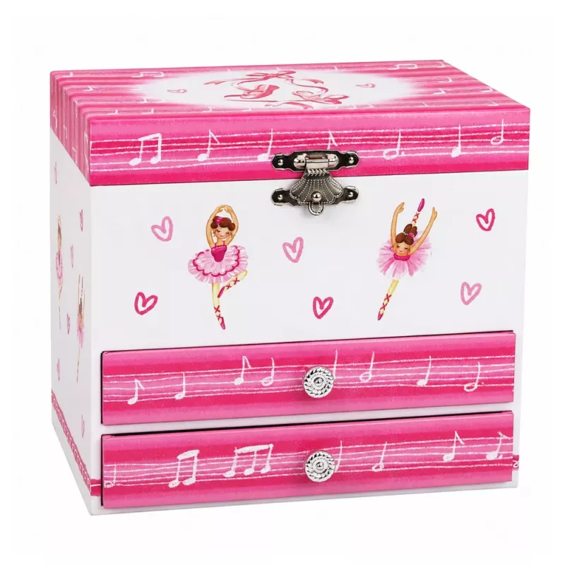 LEAN TOYS Muzikinė papuošalų dėžutė su balerina, veidrodėliu ir stalčiais – rožinė klasikinio dizaino
